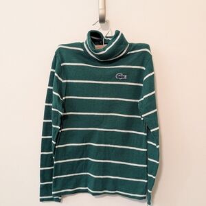 Lacoste Green Striped Boys Turtleneck With Blue Logo Boys Size 8